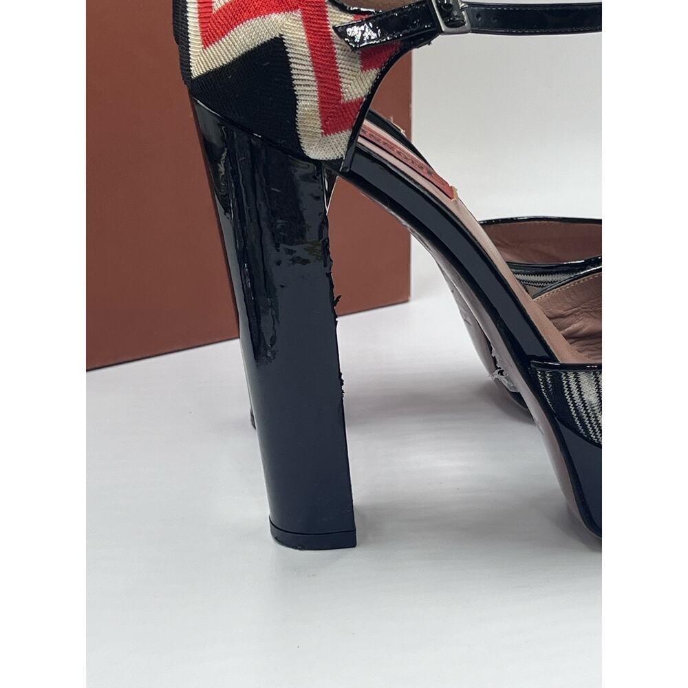 Missoni Tessuto Zigzag Print Fabric Leather Platform Strap 5” Heels Shoes 7.5/38 - Picture 16 of 16